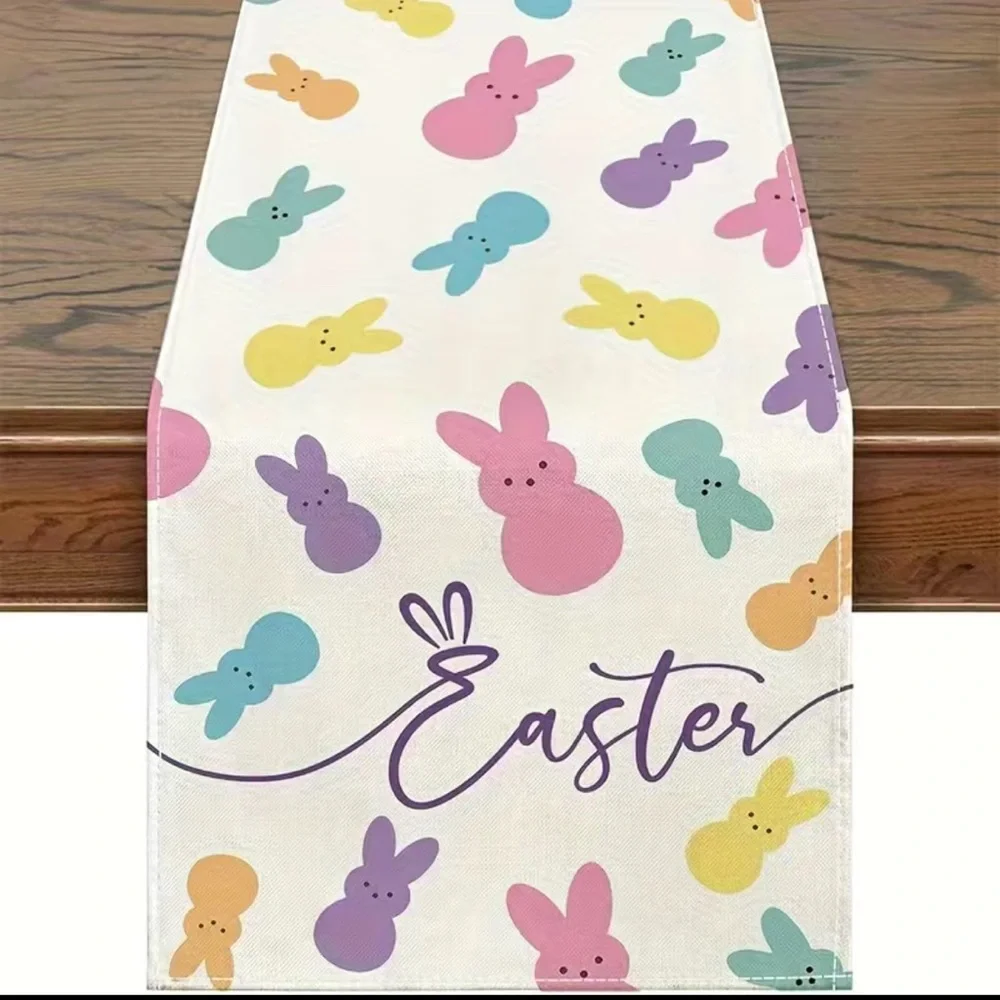 New Easter Table Runner, Easter Bunny Peep Spring Decorations Colorful 13x72 - Picture 1 of 4